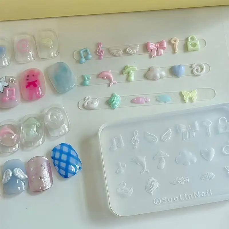 Y2K Dolphin Nail Art Silicone Mold - Manicure Templates for DIY Nails
