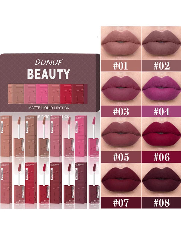 8Pcs Nude Brown Matte Liquid Lipstick Set - Long-Lasting Non-Fade Lip Gloss