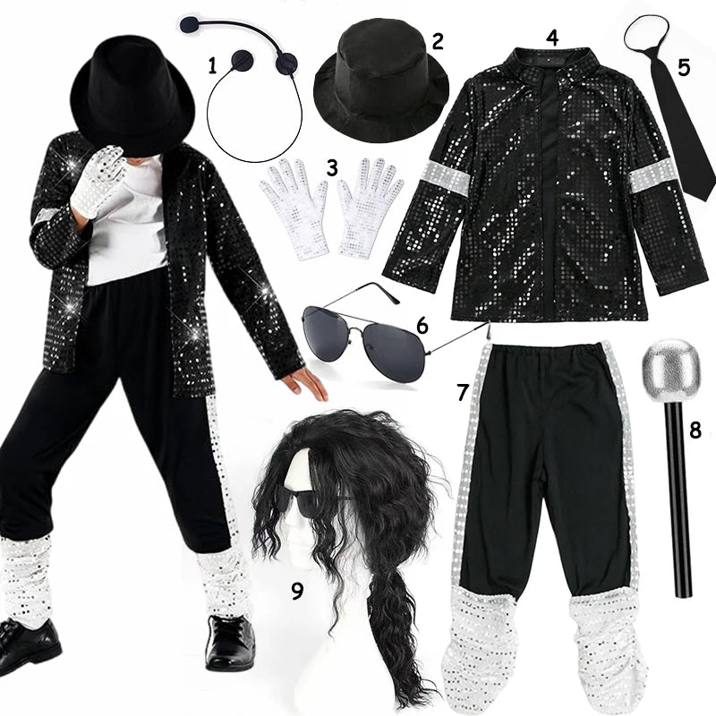 Kids 80s 90s Hip Hop Cosplay Costume Set for Boys Halloween Carnival Stage Dance
