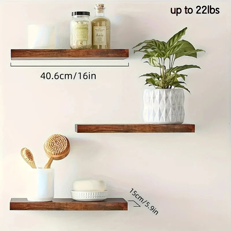 Space-Saving Solid Wood Wall Shelf Floating Rack for Living Room & Bedroom