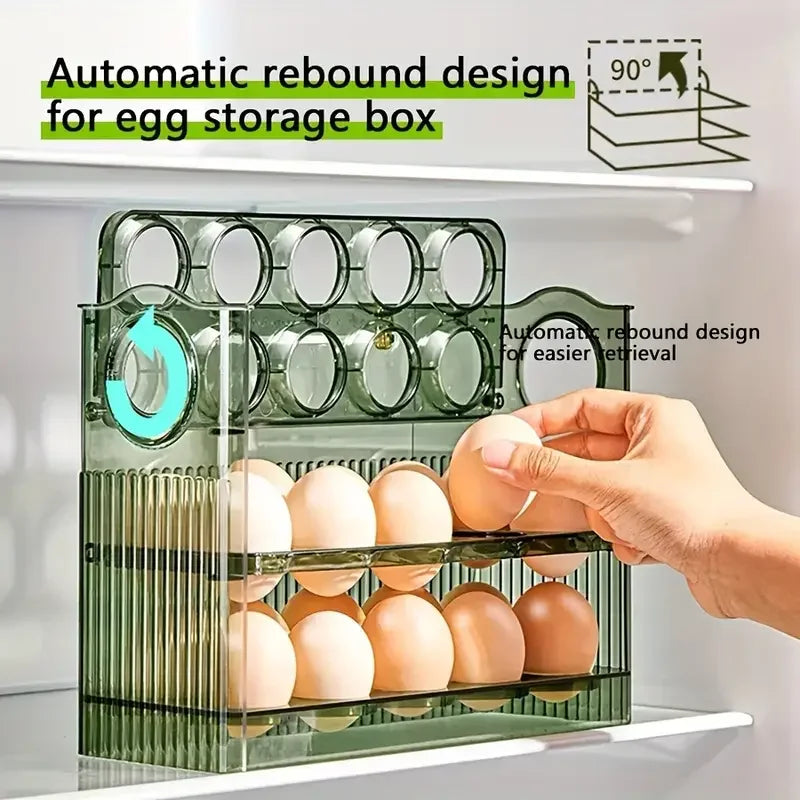Refrigerator Egg Storage Box with Flip-Open Tray - 3-Layer, Large Capacity, Clear Food Organizer