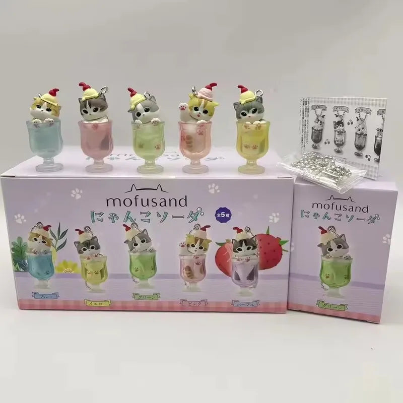 Mini Cat Pudding Cold Drink Pendant Figures Blind Box Anime Toy Ornaments