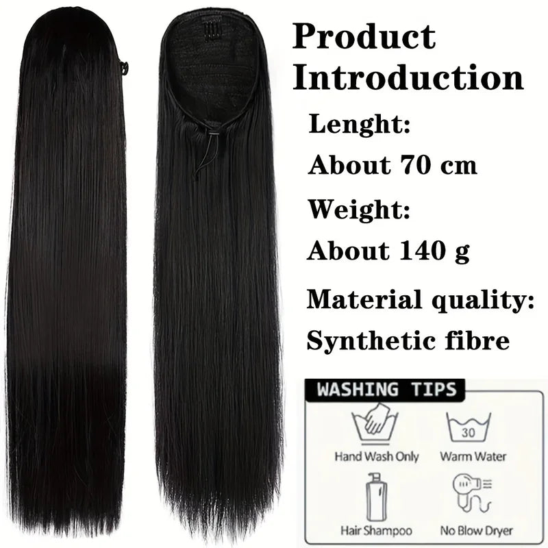 Long Straight Ponytail Hair Extension Synthetic Drawstring Heat-Resistant for Women