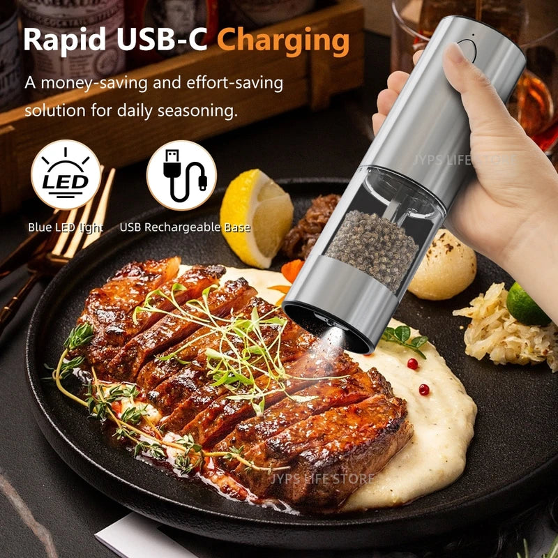 Electric Salt and Pepper Grinder Set USB Rechargeable Adjustable Coarseness Kitchen Tool