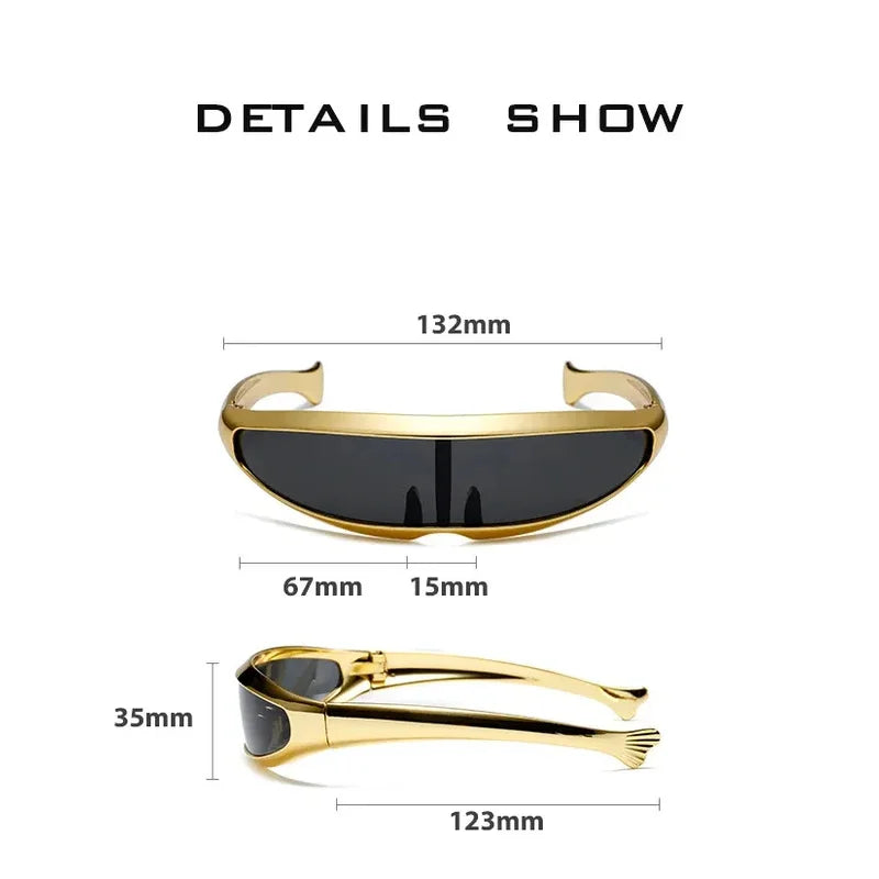 Futuristic One-Piece Mirror Sunglasses Women Men UV400 Steampunk Rave Goggles