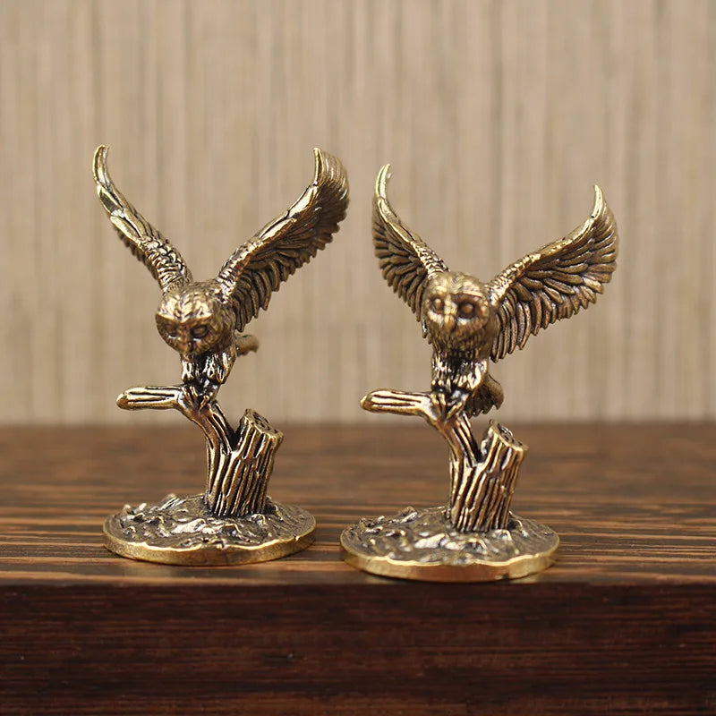 Owl Brass Ornament Figure - Retro Bronze Home Decor Statue