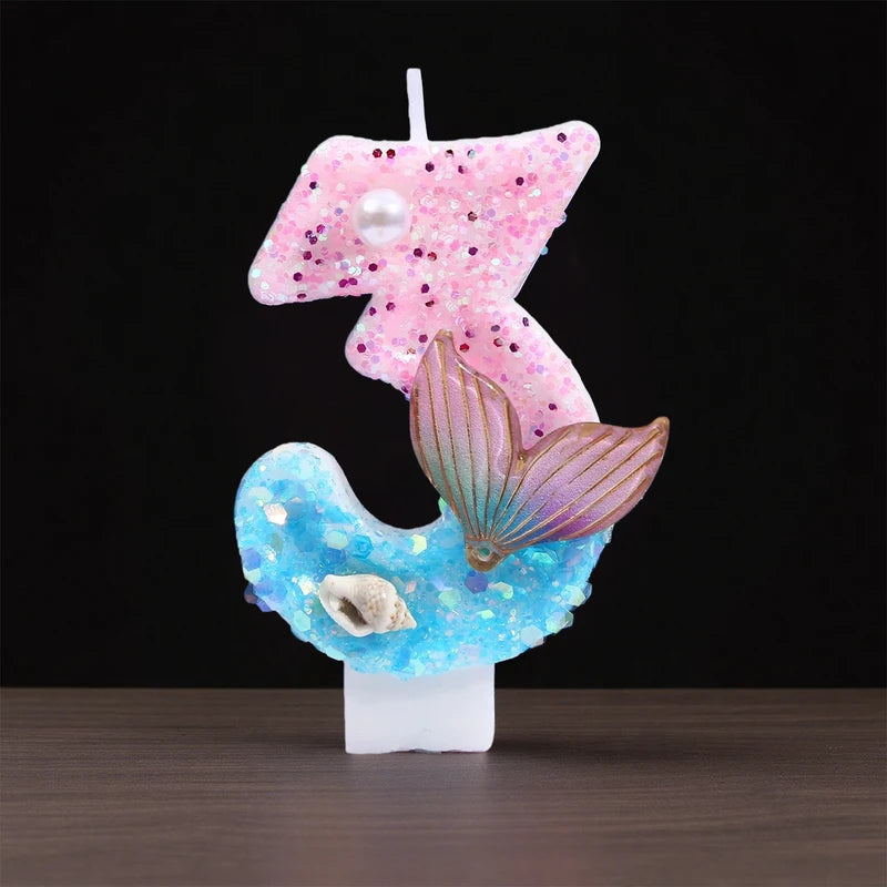 Digital Birthday Candles - Pink Blue Gradient Shell Design for Cake Toppers