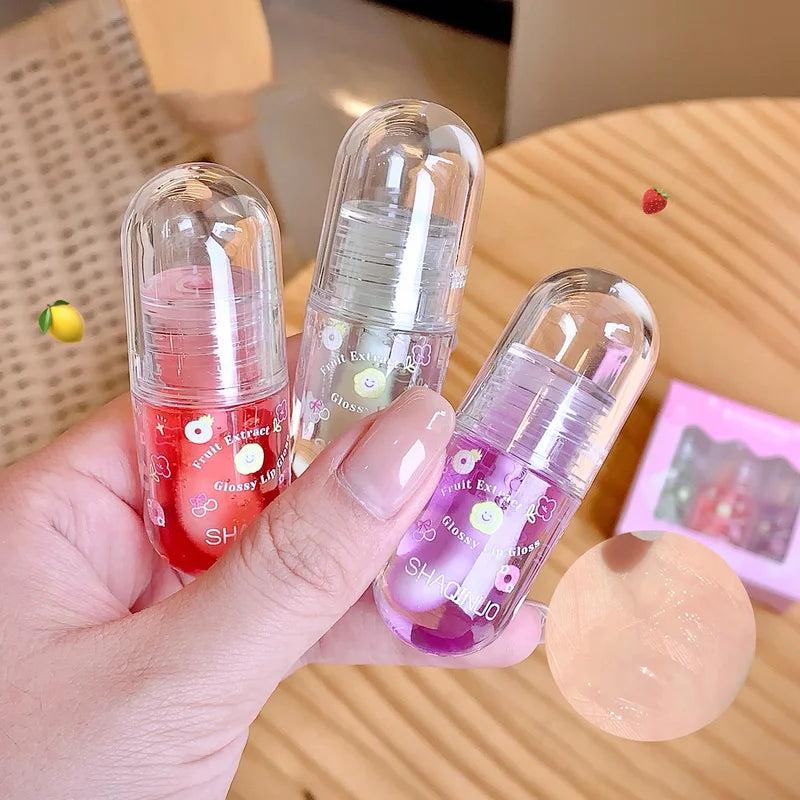 Fruit Lip Oil Set with Jelly Mirror - Nourishing & Moisturizing Lip Gloss