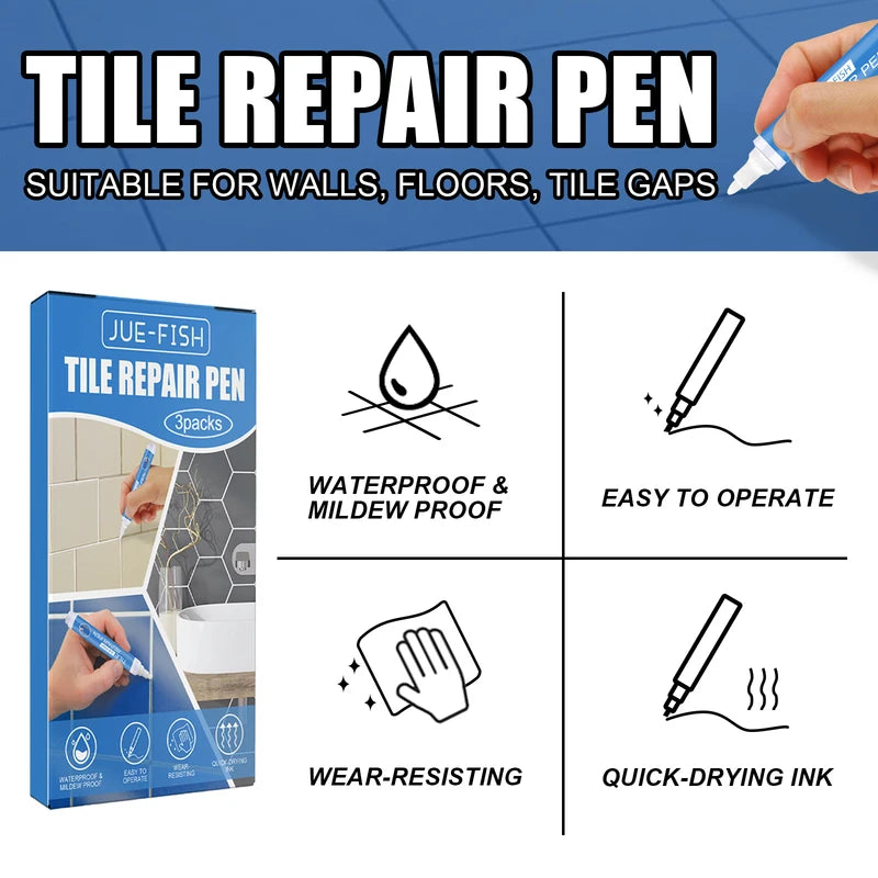 Waterproof White Tile Grout Repair Pen Set - Mildew Proof, Easy to Use