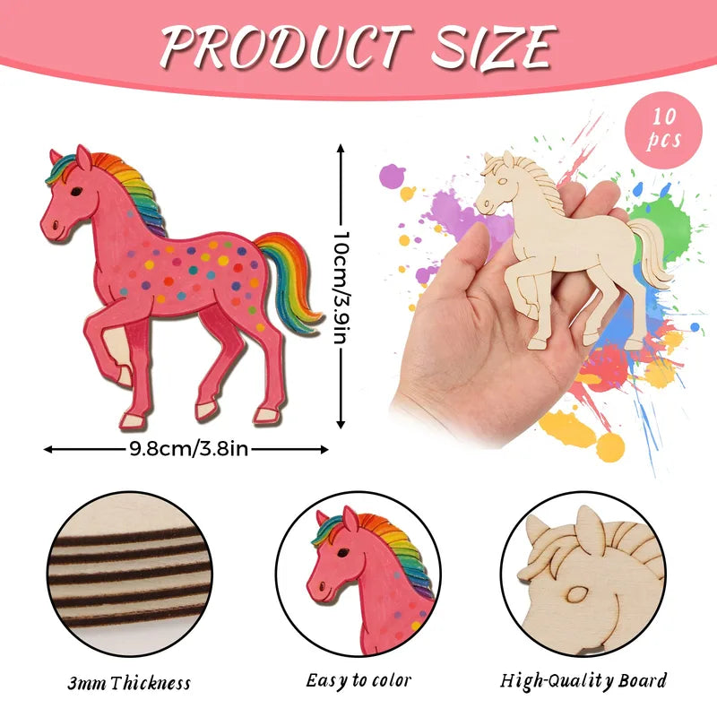 Unfinished Wood Animal Horse Cutouts for Crafts and Decorations - 10pcs