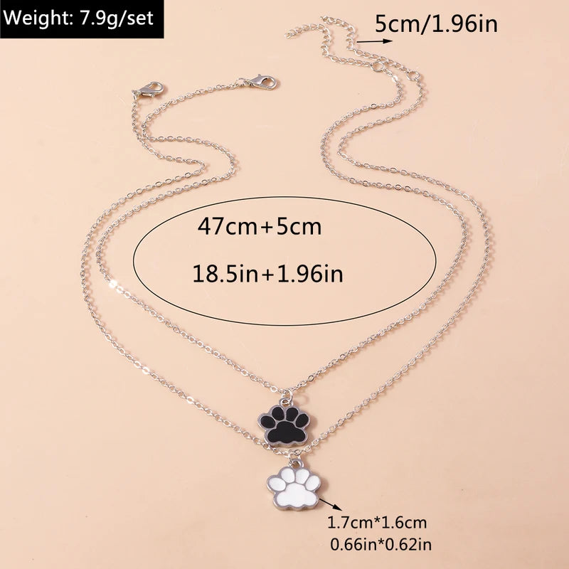 Cute Enamel Paw Necklace Set for Women Men - Matching Dog & Cat Pendant Jewelry