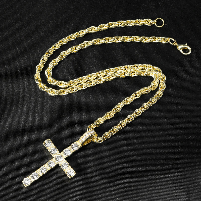 Hip Hop Cross Pendant Necklace Chain Men Women Sparkling Zircon Jewelry