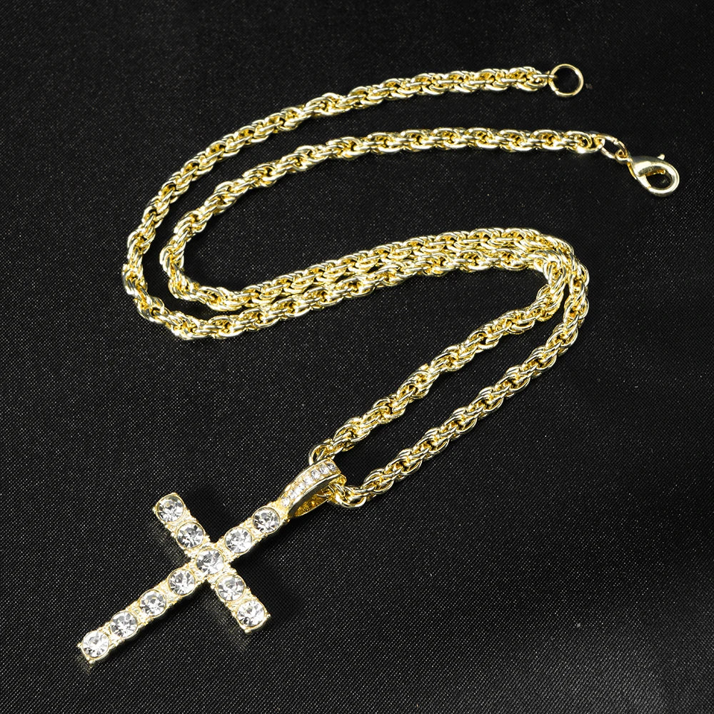 Hip Hop Cross Pendant Necklace Chain Men Women Sparkling Zircon Jewelry