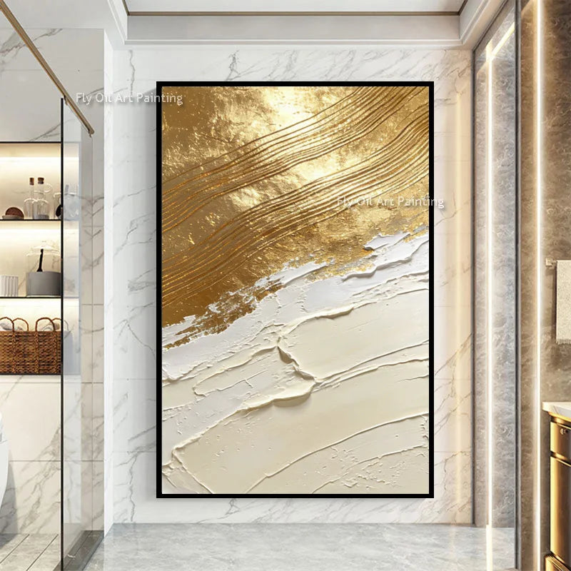 Abstract Canvas Wall Art - Handmade Yellow & White Room Decor, Multiple Sizes