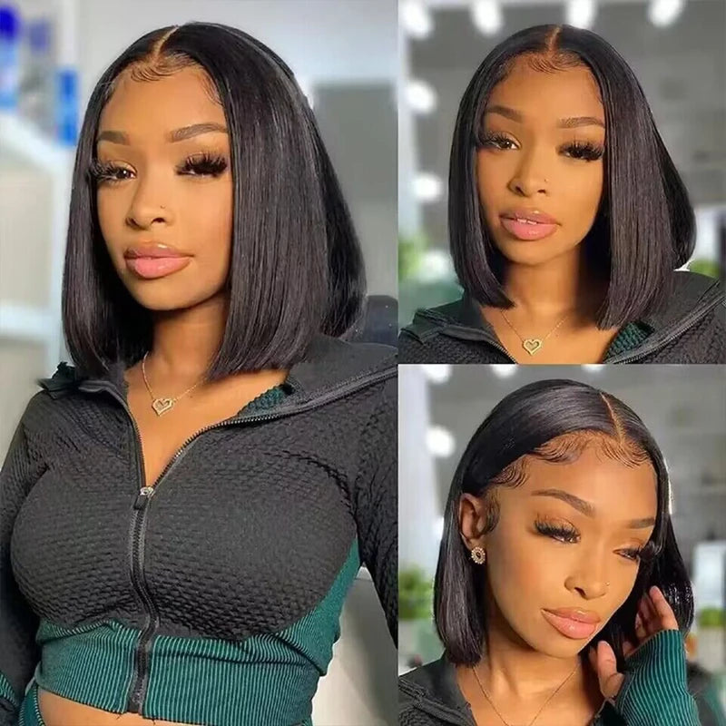 Short Bob Human Hair Wigs 13x4 Transparent Lace Front Natural Black 8-14in Variations