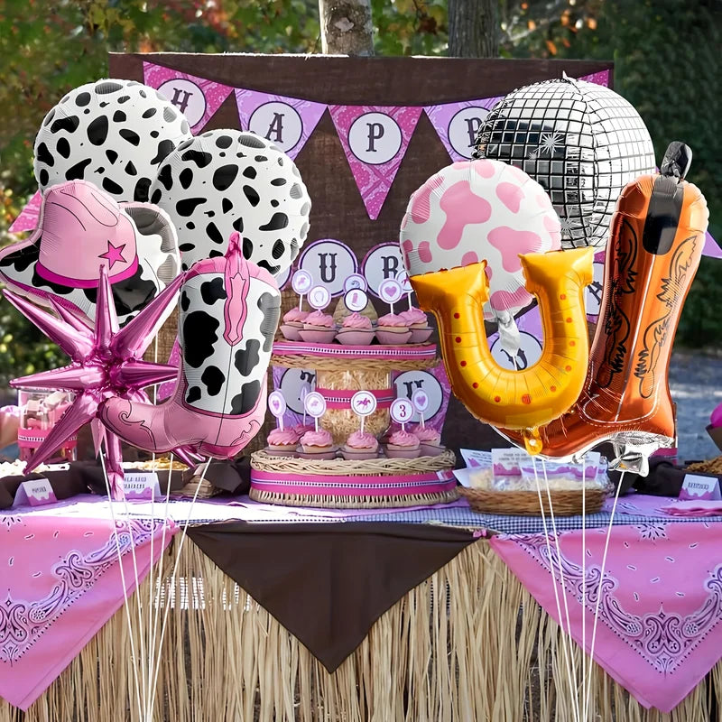 9pcs Cowgirl Hat and Boots Balloon Set Western Party Decorations