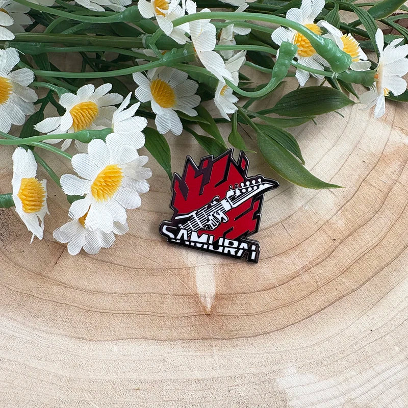Anime Punk 2077 Samurai Guitar Logo Enamel Brooch Lapel Pin Jewelry Gift