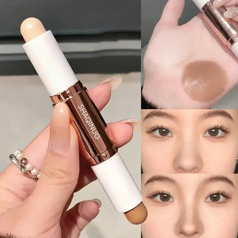 Face Contouring Stick with Highlighter and Bronzer Dual-Ended Makeup Pencil - Long-Lasting 4g x 2