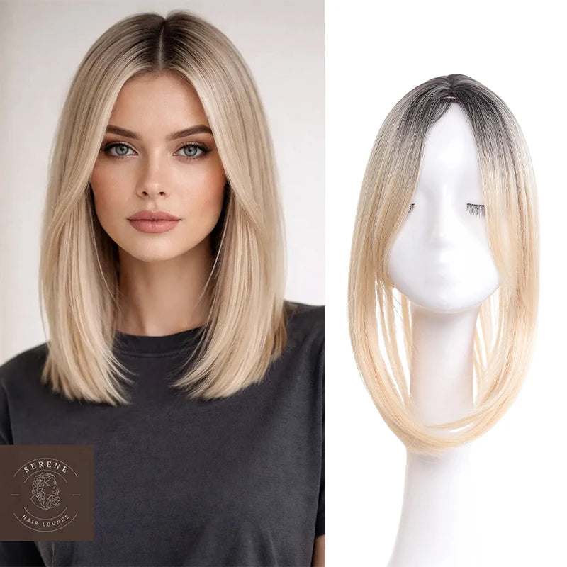 Middle Part Hair Topper with Side Bangs, Synthetic Fiber Wig Piece for Thinning Crown & Volume