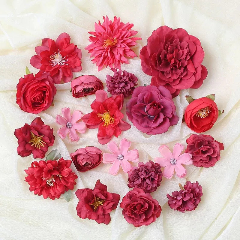Artificial Flower Heads Mix Set for Home Decor Wedding Crafts - 21pcs