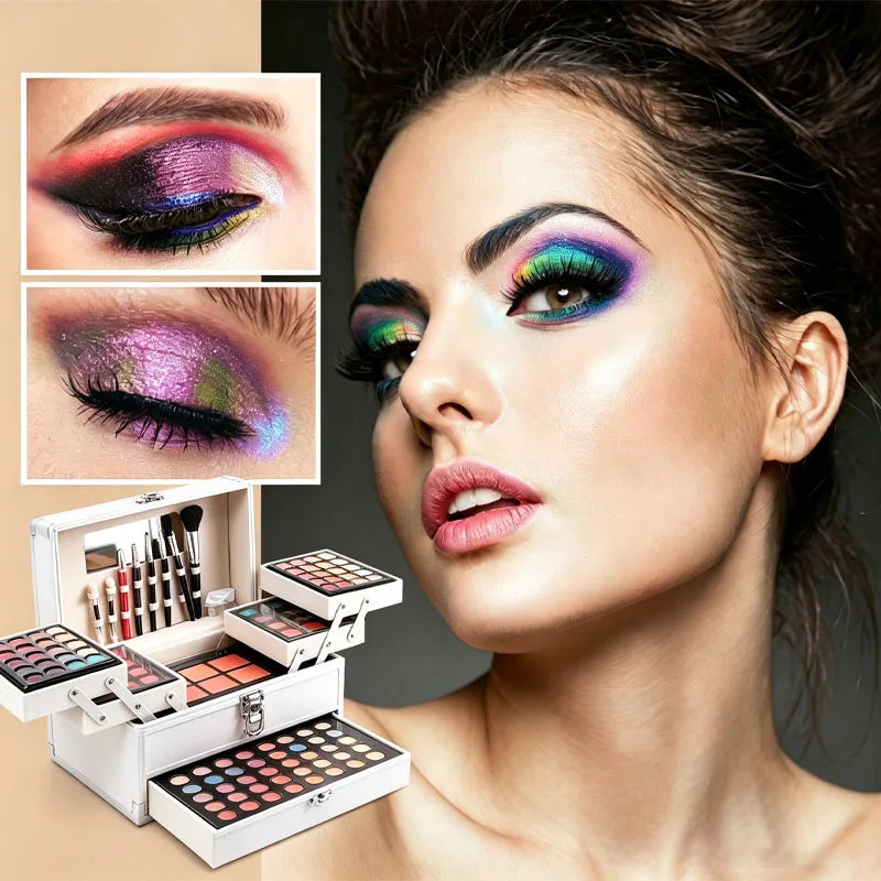 Multi-Function Makeup Kit with Mirror & Tools - Gift Box for Beginners & Teens
