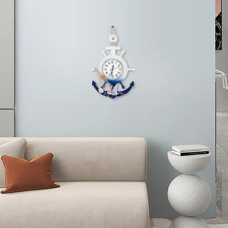 Mediterranean Style Wall Hanging Boat Anchor Clock with Mirror Surface - 9 & 10 Inch Sizes