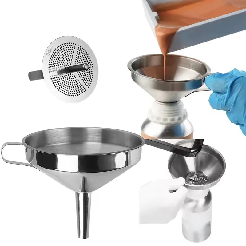 Stainless Steel Funnel with Strainer - Food Grade Kitchen Oil Filter - Small Metal Food Funnel