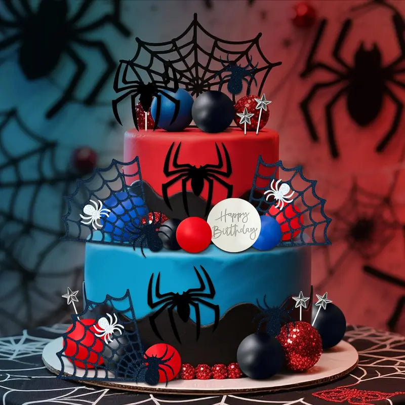 Halloween Spider Cake Topper Foam Ball Star Web Birthday Party Decoration