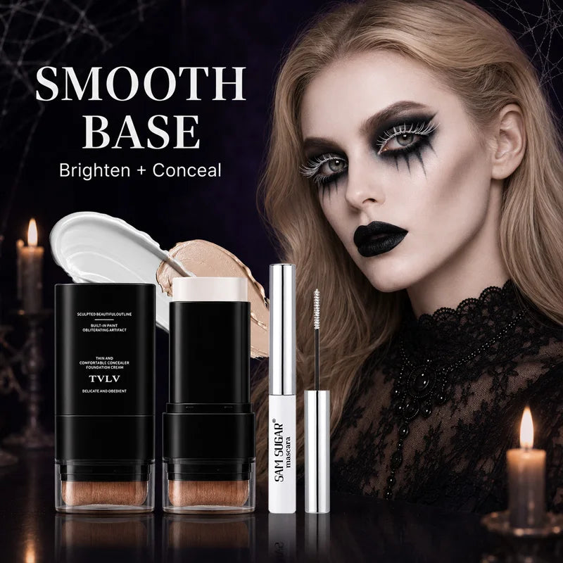 3Pcs Halloween Makeup Kit with Face Paint Mascara & Foundation for Costume Parties