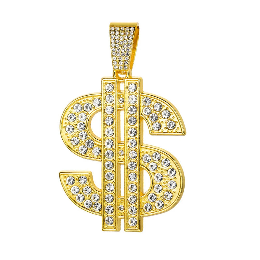 Hip Hop Dollar Pendant Necklace with Cuban Chain - Money Sign Jewelry for Men