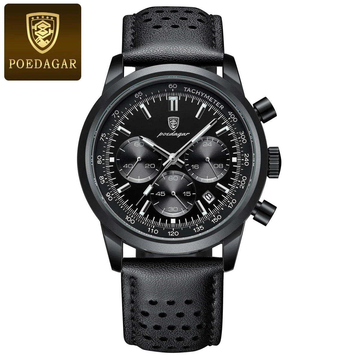 Men's Quartz Watch Waterproof Luminous Chronograph Military Leather Watch
