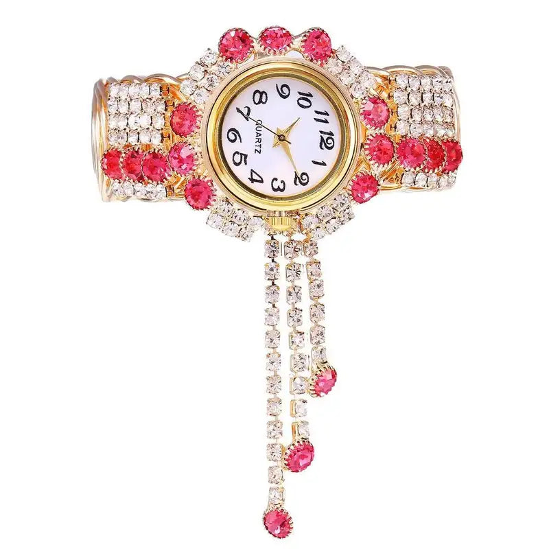 Fashion Women's Quartz Watch with Rhinestones and Adjustable Bangle