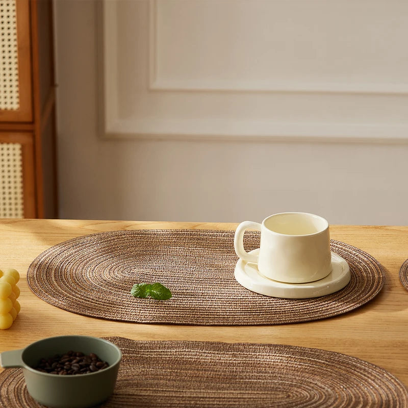 4PCS Oval Cotton Braided Table Mats Non-Slip Washable Coasters for Dining & Kitchen