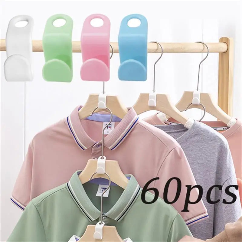 60PCS Plastic Hanger Connection Hooks Stackable Space-Saving Closet Organizer