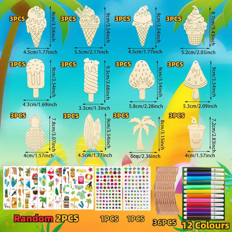 Kids Wooden Craft Kit with Paint Pens & Stickers for DIY Plant & Insect Shapes, Family Art Activity, Hanging Decor