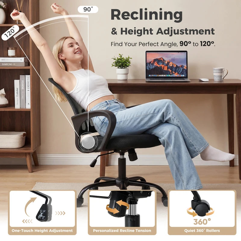 Ergonomic Office Desk Chair with Lumbar Support & Adjustable Height — Breathable Mesh, Rocking Mode, Fixed Armrest