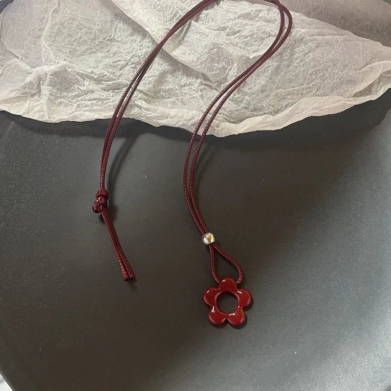 Delicate Flower Charm Necklace with Adjustable Knot Resin Pendant for Weddings