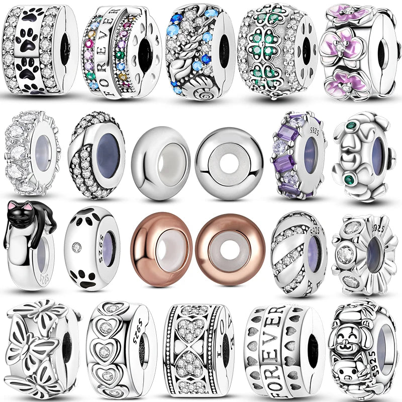 925 Sterling Silver Silicone Spacer Stopper Clip Charms for Jewelry DIY Women