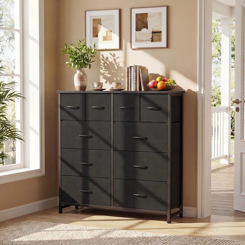 Tall Fabric Drawer Cabinet Storage Organizer with Steel Frame - Living Room Furniture