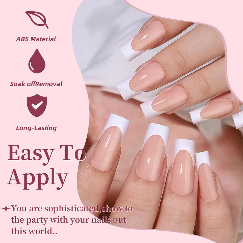 288pcs Acrylic French False Nails Set Medium Square Full Cover Tips for Manicure