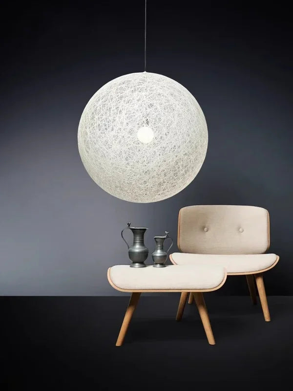 Nordic Rattan Weaving Spherical Pendant Light LED Chandelier for Living Room Loft