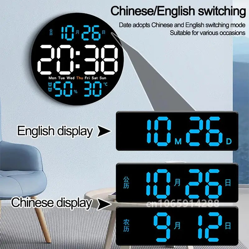 Large Screen LED Wall Clock with Remote Control for Home Office & Classroom