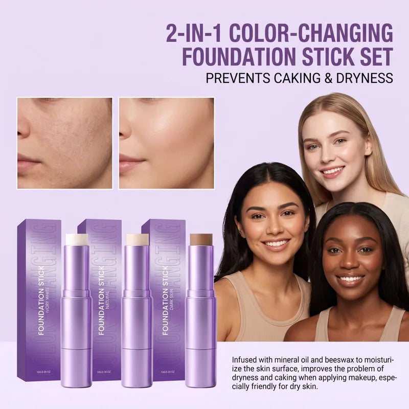 Lightweight Foundation Stick with Natural Matte Finish - Buildable, Portable, 3 Shades