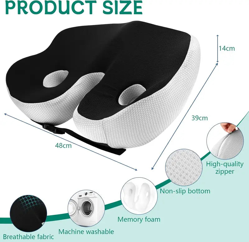 Orthopedic Memory Foam Seat Cushion for Tailbone Sciatica Back Pain Relief - Prostate Support, Comfort for Chair or Car