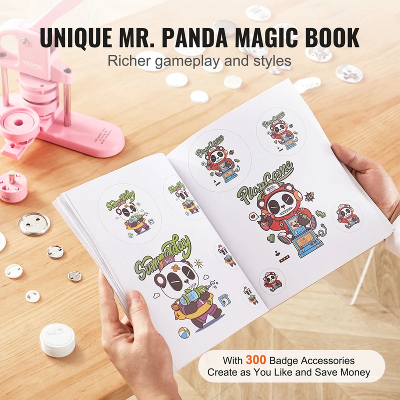 3-in-1 Button Maker Machine with Panda Magic Book - Badge & Gift Craft Kit