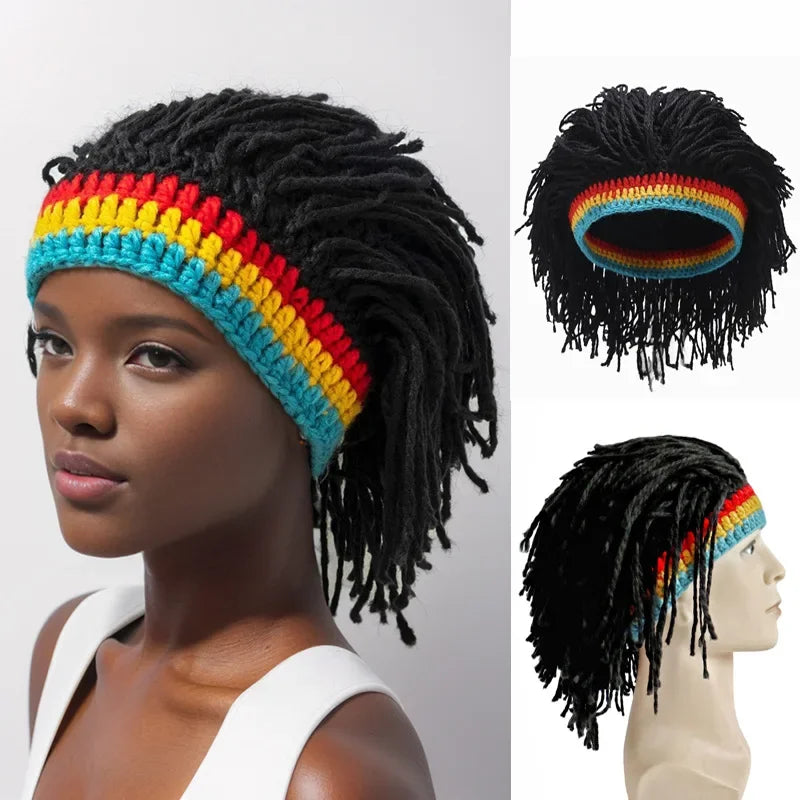 Unisex Synthetic Dreadlock Wig Beanie Cap Handmade Crochet Headwear for Cosplay and Party