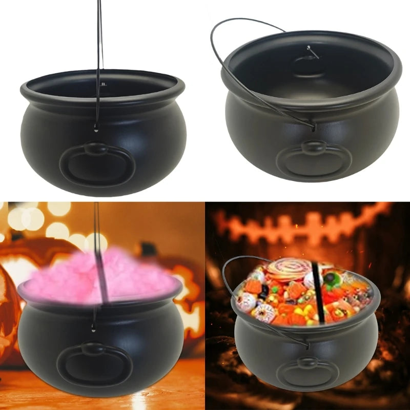 Large Black Cauldron Kettle Halloween Candy Bowl for Trick-or-Treating & Decor