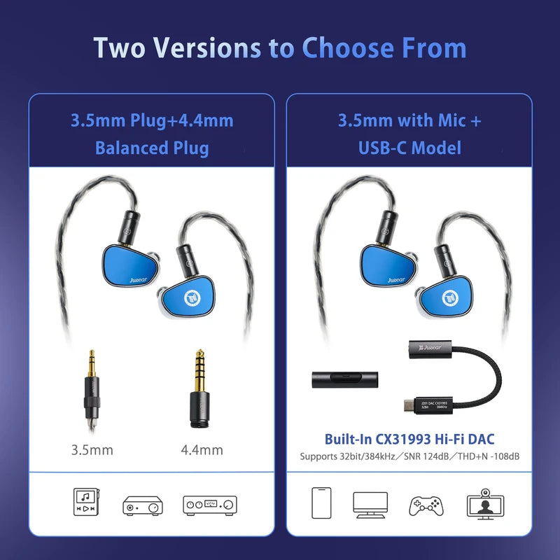 HiFiIn Ear Monitor Earphones with 10mm Driver, 3 Tuning Nozzles & Multiple Cables