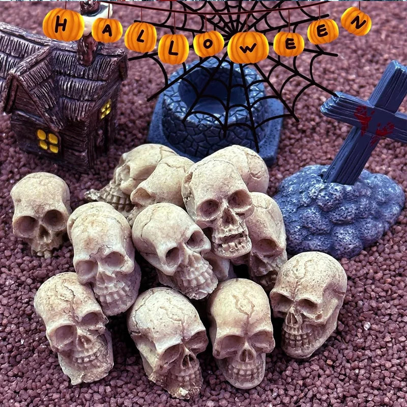 Mini Skull Figurines Set - Resin Skeleton Head Decorations for Fairy Gardens & Halloween - 5 or 10 Pieces