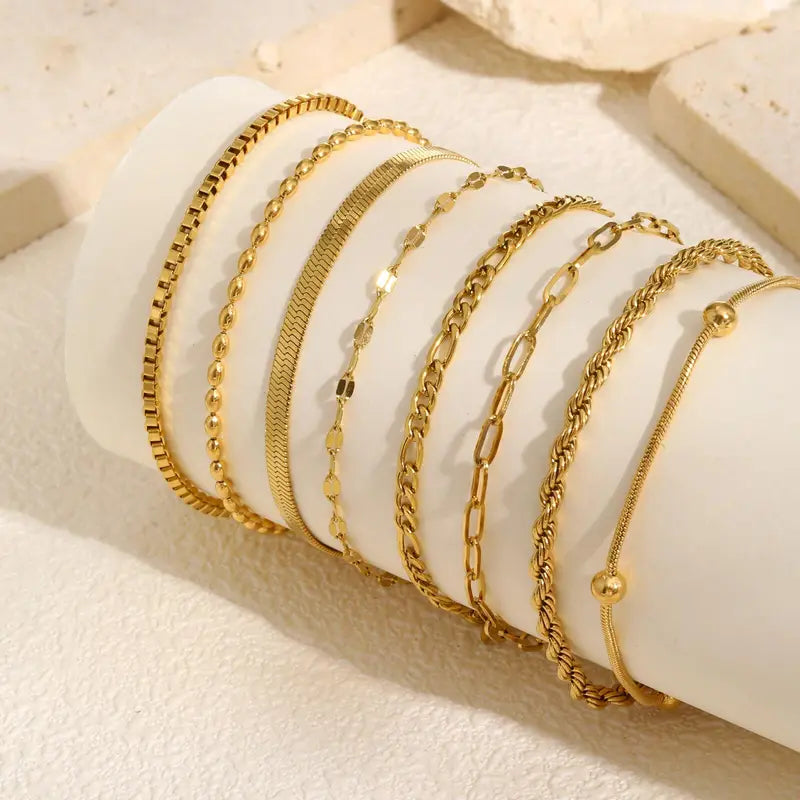 Non Tarnish Gold Plated Stainless Steel Stackable Bracelet for Women, Waterproof, Thin Chain Jewelry
